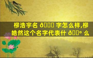 柳浩宇名 🐋 字怎么样,柳皓然这个名字代表什 🐺 么